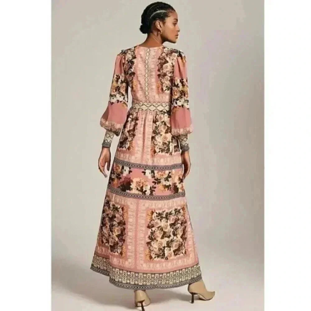 Anthropologie Pink Floral Patchwork Maxi Dress - Picture 6 of 10